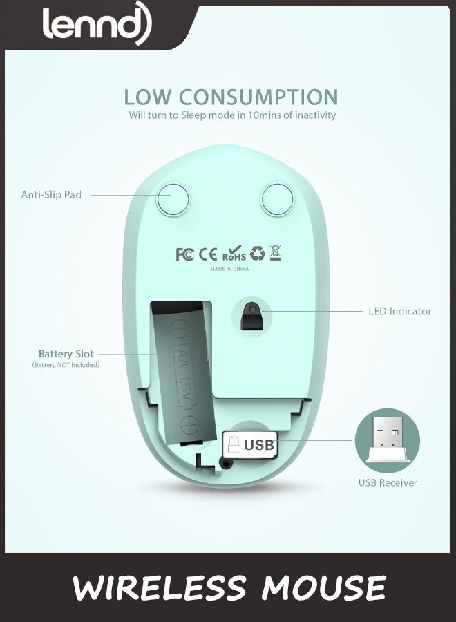 LENND Wireless Mouse for Laptop, 2.4G Quiet Computer Mouse with USB Receiver, 4 Buttons Portable Cordless Mice for Chromebook, Laptop, PC, Mac, 800/1200/1600 DPI - Mint Green - Image 3